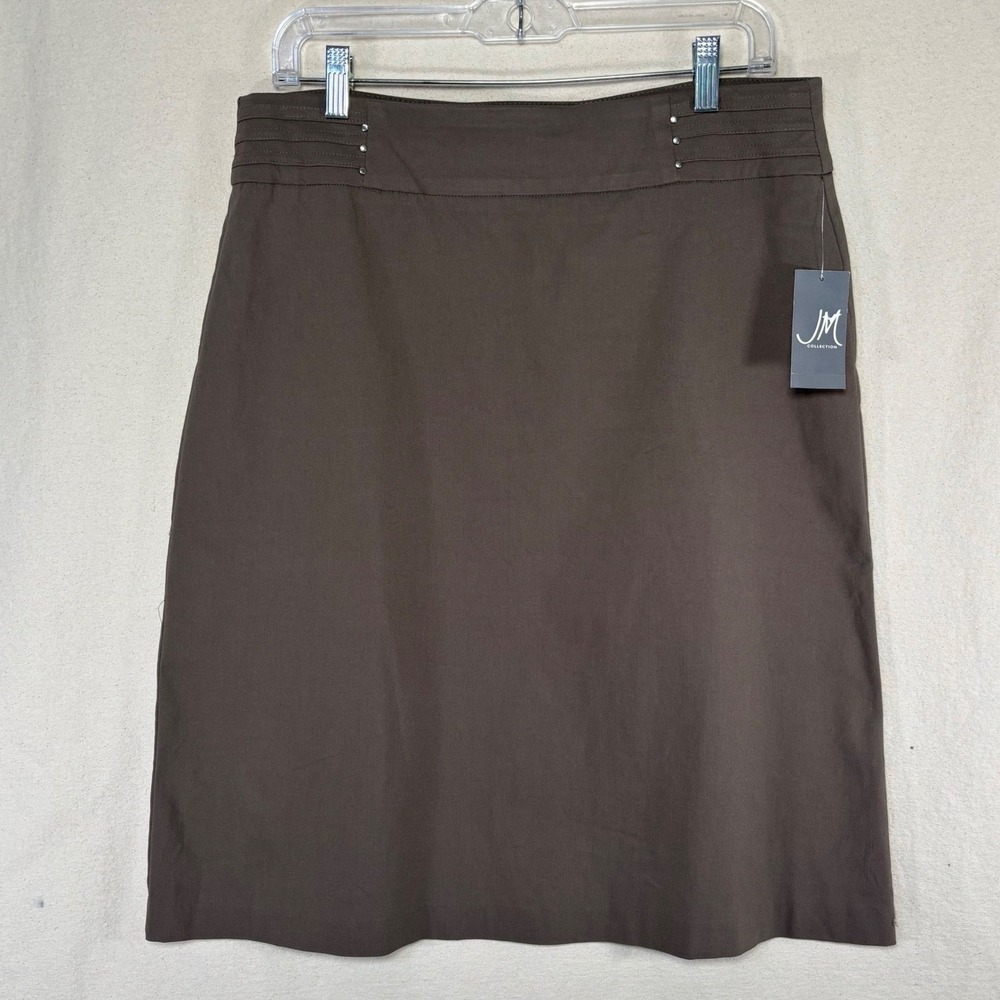 JM Collection Womens Size M Brown Clay Rivet Midi Skirt A-Line Career Office NWT